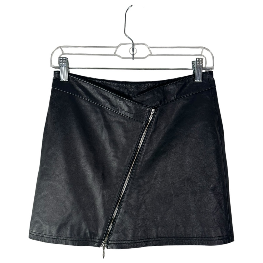 Wilson Leather Maxima Genuine Leather Mini Skirt Front Zip Black Size 4